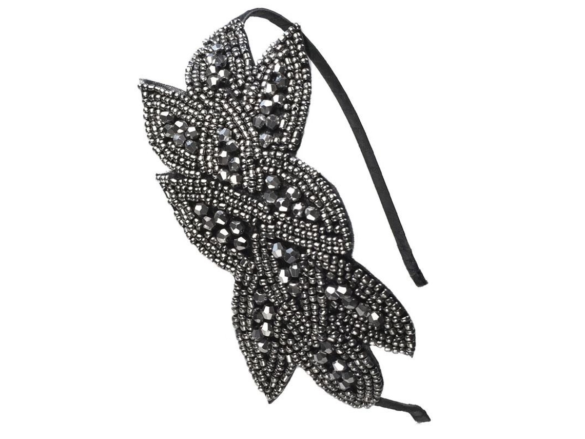 Accesório De Cabelo Para Mulher Headband Anos 1920 Gatsby Com Contas De Vidro Folha Para Festas De Fantasia Cor Cinza