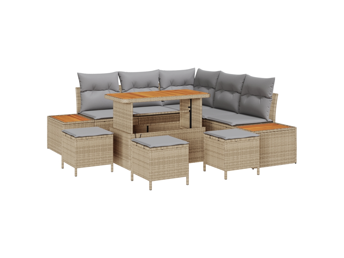 Conjunto 9 Conjunto De Sofá De Jardim Vidaxl Bege Vime Pe (110 X 55 X 71 Cm)
