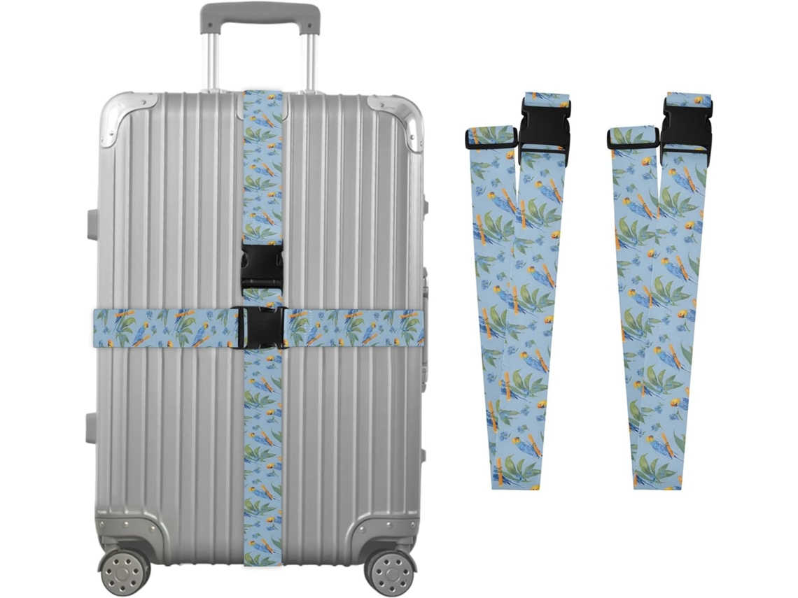 Conjunto De 2 Cintas Bagagem Com Estampa Papagaio Azul, Ideais Para Malas De Viagem, Acessórios Para Cintos, Conectores