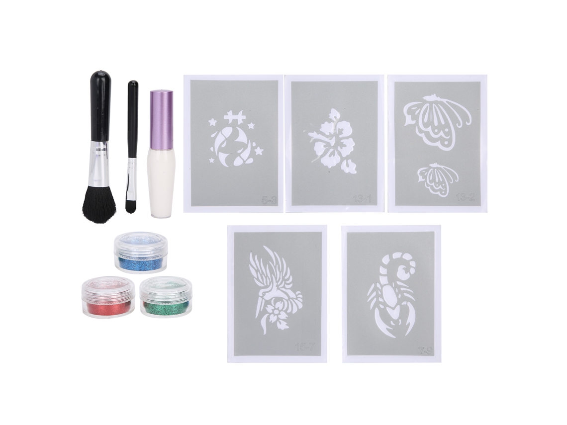 Kit De Pó De Glitter Para Pintura Facial E Corporal Diy Com Modelos E Ferramentas Cosméticas