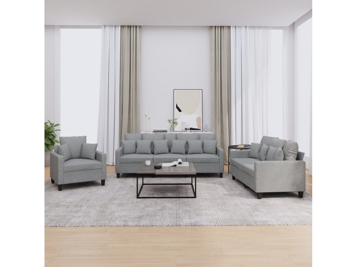 Vidaxl 3 Pcs Conjunto De Sofás Com Almofadas Tecido Cinzento-claro