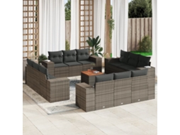 Vidaxl 13 Pcs Conjunto Sofás P/ Jardim C/ Almofadões Vime Pe Cinzento