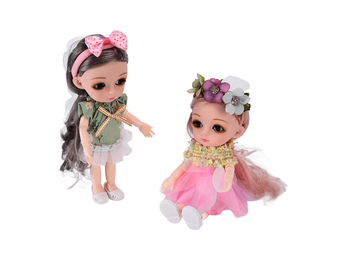 Primerox 2pcs Boneca Bjd 17cm Articulações Rotáveis Roupa Gorgeous Brinquedo Menina 3+