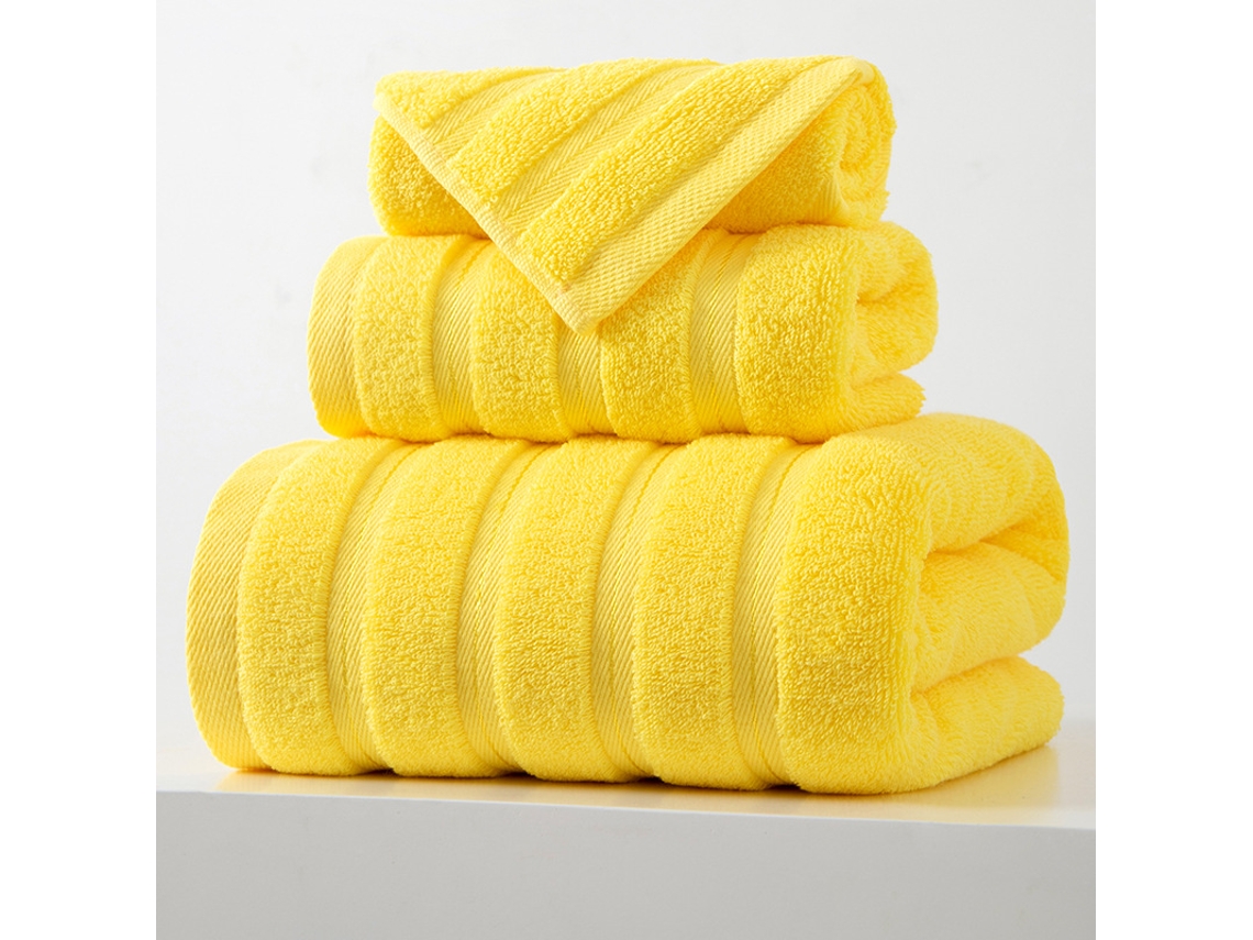 Conjunto De 3 Toalhas Em Puro Algodão Super Absorventes, De Secagem Rápida, Ideais Para Casas De Banho, Spas E Hotéis. Amarelo Hexinyigjly