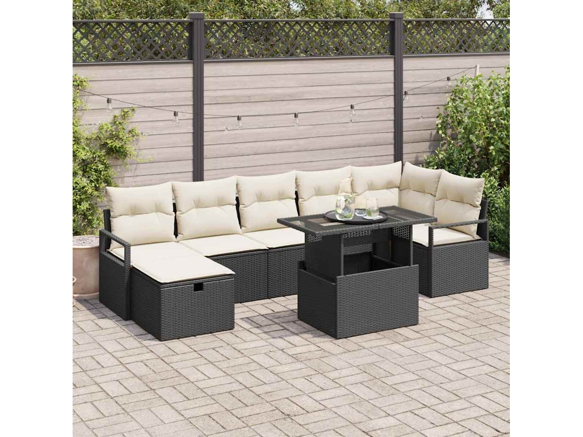 Vidaxl Conjunto De Sofá De Jardim 8 Pcs Preto Rattan Sintético