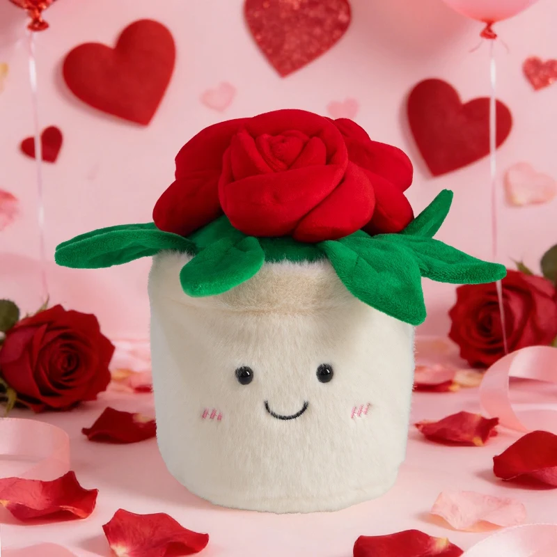 (rosa Vermelha, 15-20 Cm) Brinquedo De Pelúcia Em Forma De Flor Artificial, Boneca De Planta Verde