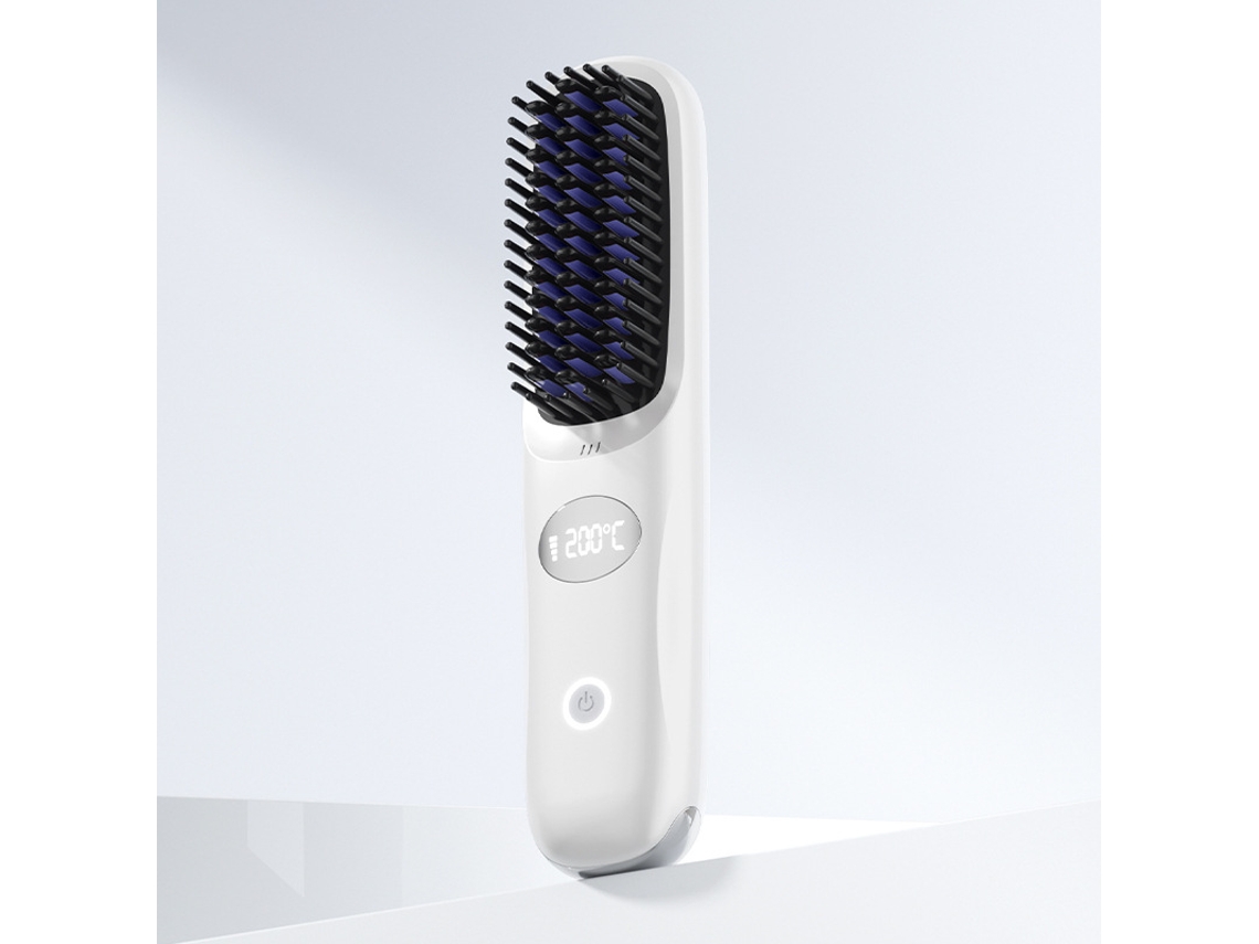 Cerâmica Alisadora de Cabelo Sem Fio e Portátil com Carregador Branco de Tela Redonda 20*4,5*3cm ZSANFS