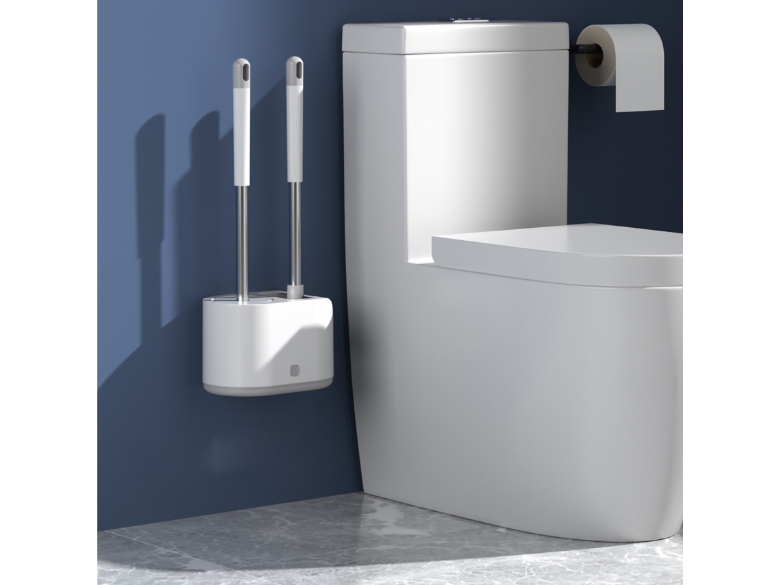 Kit de Escova de Vaso Sanitário com Suporte Duas Escovas Cerdas Rigidas Parede Aço Inox Plástico S/MARCA