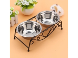 Bandeja com Suporte e Duas Tigelas de Aço Inoxidável para Ração de Animais de Estimação. Conjunto para Cães e Gatos AQUAFORGE