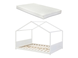 Cama de Criança Simo em Forma de Casa com Colchão 140X200Cm Branco [EN.CASA]
