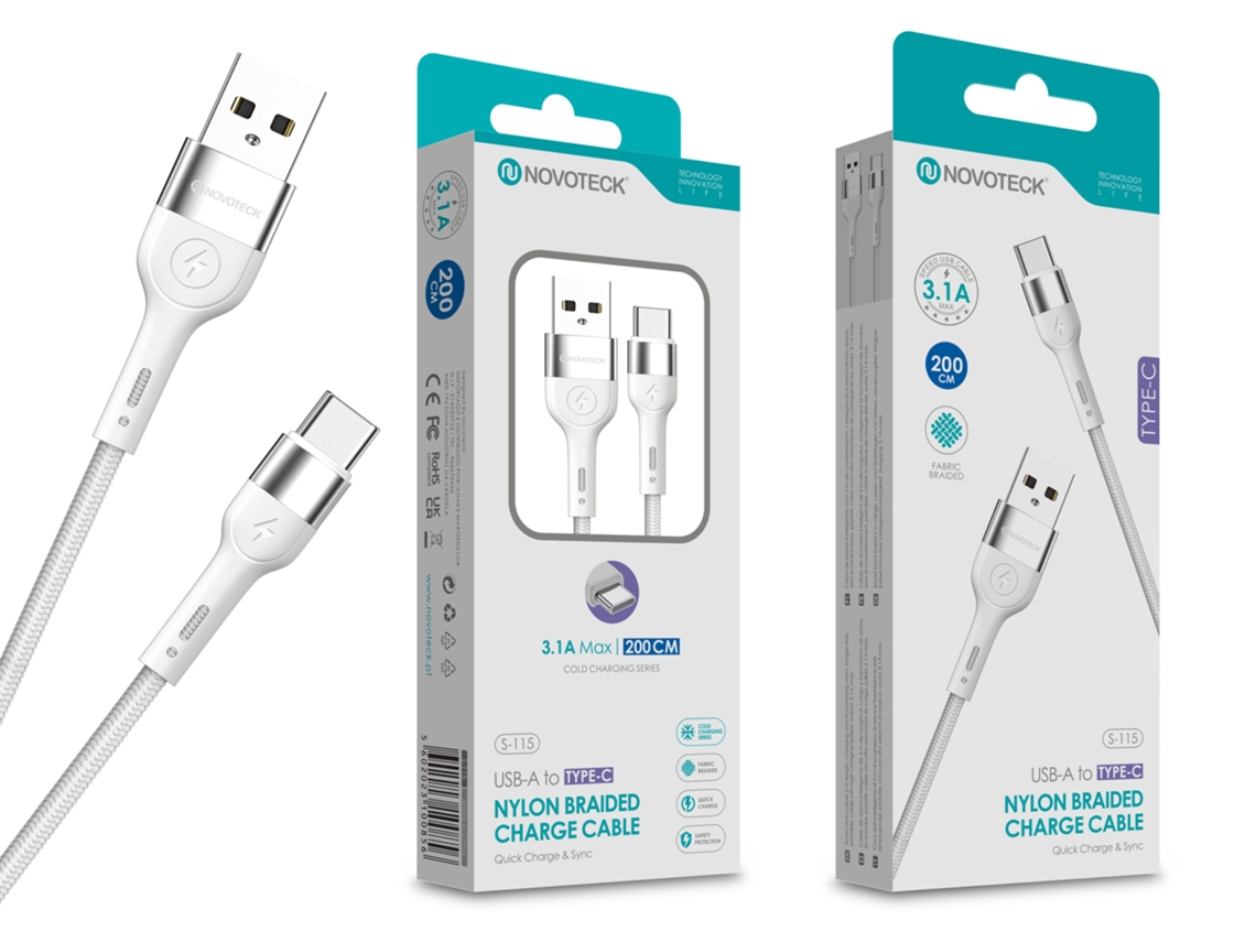 Cabo De Dados Trançado Nylon 3.1a Carregamento Rápido Branco , Type C Usb , 2.0m