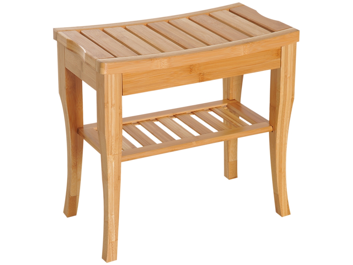 Banco de banho de bambu com prateleira para spa e sala 47,5x26x44,5 Cm impermeável e robusto | S/MARCA