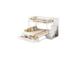 Beliche De 90x200cm Com Cama Extra, Estrado Incluso , Degraus Armazenáveis, 2 Gavetas, Pinheiro, Design Minimalista, Branco Ehstmind (sem Colchão)