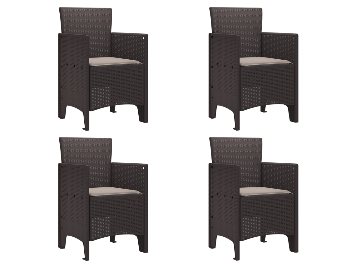 Conjunto 4 Cadeira Moderna Vidaxl Castanho Polipropileno (53 X 49 X 85 Cm)