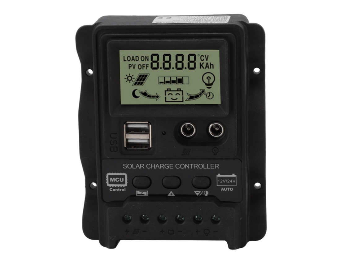Controlador de Carregamento Solar Pwm K1688 20a com Display Lcd e Saída Usb Dupla para Casa