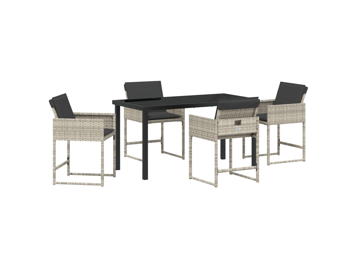 Conjunto 5 De Jantar De Jardim Com E Almofadas Vidaxl Cinza Claro Em Rattan Sintético