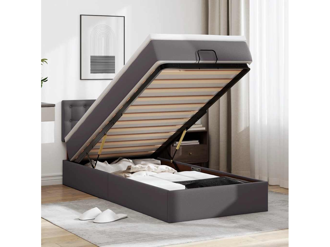 Moldura De Cama Síriaxl Otomana Com Colchão Cinza 90x200cm Couro Falso