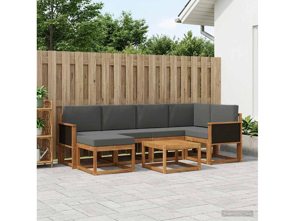 Vidaxl Conjunto De Sofás Para Exterior 7 Pcs Natural E Antracite