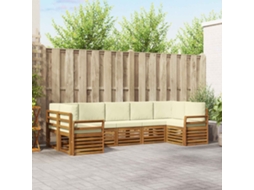 Vidaxl Conjunto De Sofá Sectional Com Almofada 7 Pcs Natural E Creme