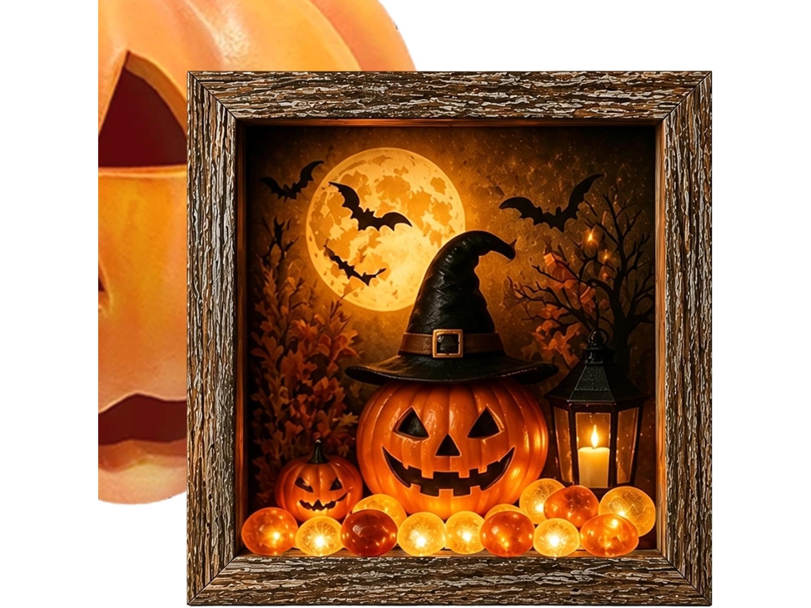 Caixa De Lembranças De Halloween Iluminada, 21,6 X 21,6 Cm, Feita De Madeira Com Luzes |