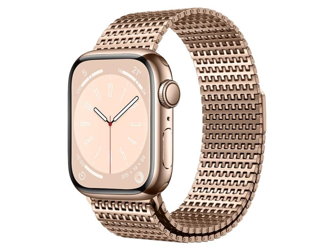 Bracelete para Apple Watch 42/41/40/38mm Malha Milanesa Magnética com Pino de Segurança Ouro Rosa XIAOMOYU
