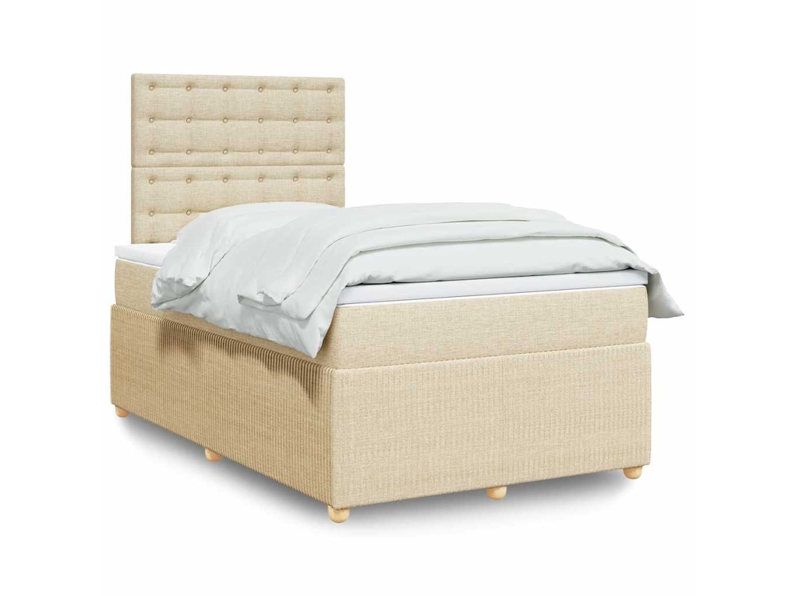 Vidaxl Cama Com Molas/colchão 120x200 Cm Tecido Cor Creme