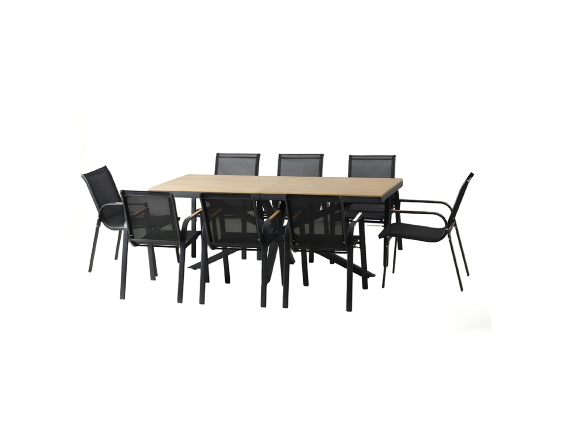 Almada conjunto de jardim com mesa 190 cm efeito madeira + 8 cadeiras CONCEPT U