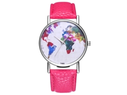 Relógio masculino analógico de quartzo com pulseira esportiva de couro PU (vermelho e rosa)