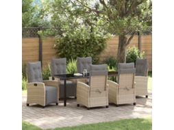 Vidaxl Conjunto De Jantar Para Jardim 7 Unid. Bege Vime Pe