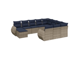 Conjunto de Sofá de Jardim, 11 Peças, Almofadas, Rattan Cinza MAISON EXCLUSIVE