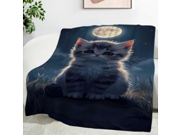 Manta com Estampa de Gatinho e Lua 130x150 Cm Multifuncional Macia Aconchegante em Flanela Ideal para Cama Esc