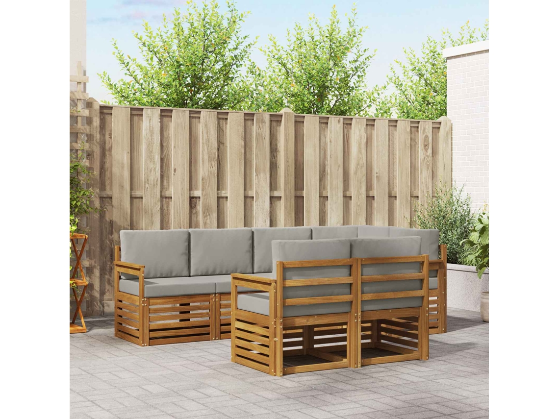 Vidaxl Conjunto De Sofá Sectional 7 Pcs Cinza Natural E Claro