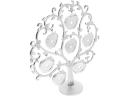 Porta Retratos Decorativo Metal Branco Formato Árvore 8 Folhas Strass Artístico Ideal Casamentos GOKOCO