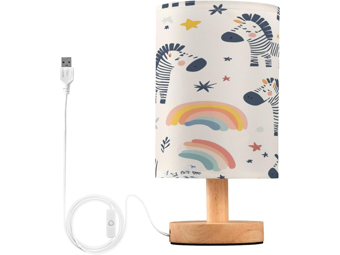 Lindo Abajur De Cabeceira Com Estampa Zebra Para Quarto, Com Portas De Carregamento Usb C, Luminária De Mesa Cabeceira
