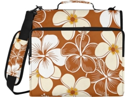 Pasta organizadora marrom com estampa floral Havaiana, 3,8 cm x 1,5 polegadas, 3 argolas, altura de ombro a ombro, inclui