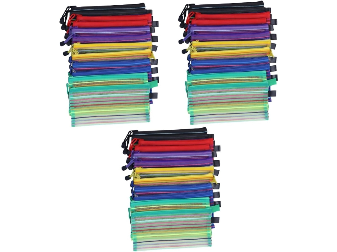 Conjunto De 36 Estojos De Malha Com Bolsa Multiuso Para Lápis, Cosméticos E Acessórios De Viagem.
