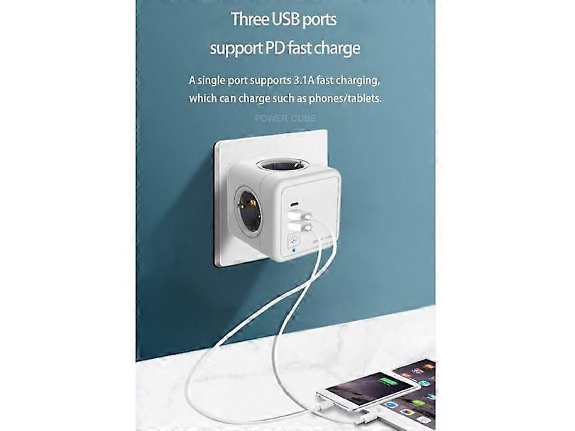 Adaptador De Tomada Inteligente Europeu Com Proteção Contra Surtos, Extensão De Parede Quadrada, Tomada E01 Eu Olysi Shop