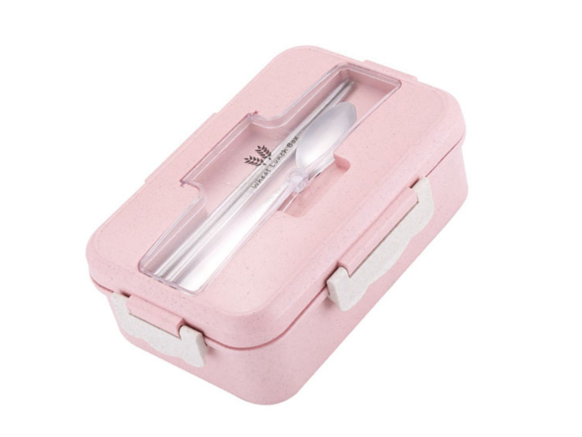 Caja De Almuerzo Térmica Com Design De Grade, 1000ml, Portátil, Grande Capacidade, Inclui Colher E Palitos, Rosa
