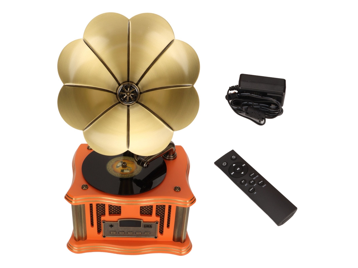 Gramofone Retro Com Alto Falante E Bluetooth