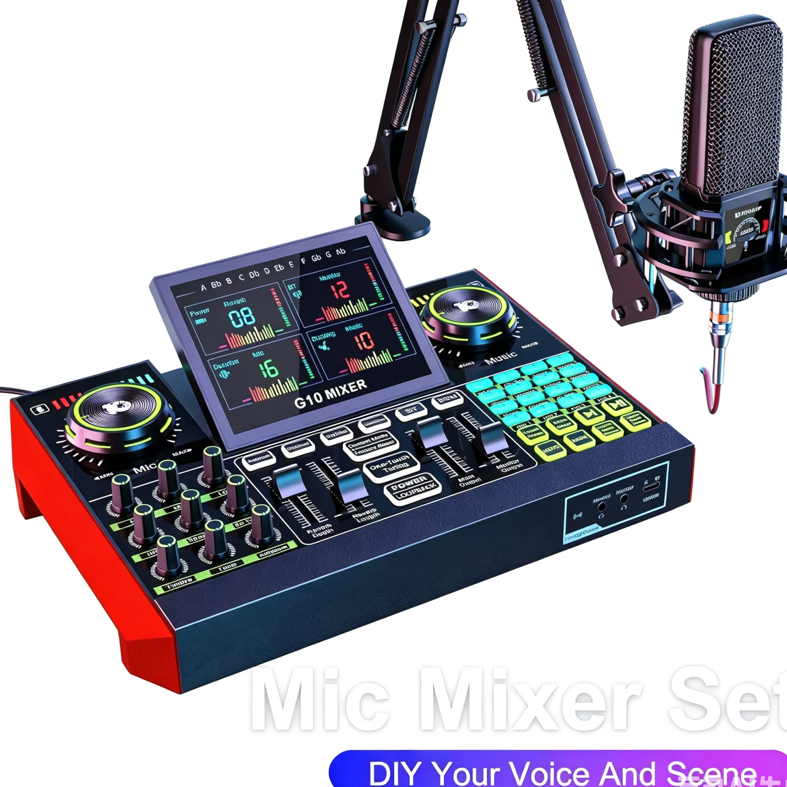 Kit de microfone profissional inclui modificador de voz e kit de reverberação.