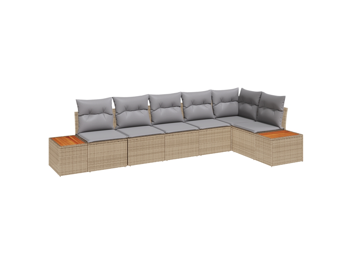 Conjunto 6 Sofá De Jardim Vidaxl Bege Vime Pe (319 X 154 X 85 Cm)