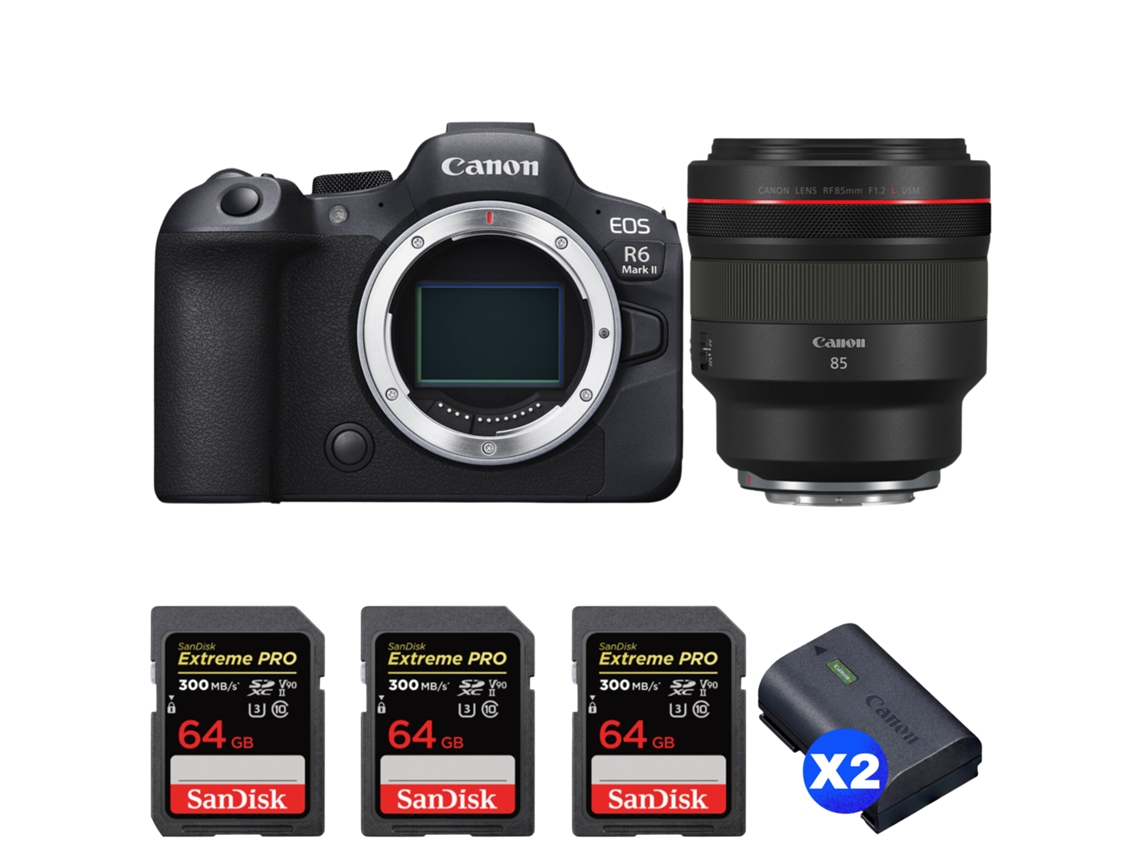Eos R6 Mark Ii + Rf 85mm F/1.2 L Usm + 3 Sandisk 64gb Uhs ii 300mb/s + 2 Canon Lp e6nh + Ebook “20 Dicas para Fotos Que Impressionam” CANON