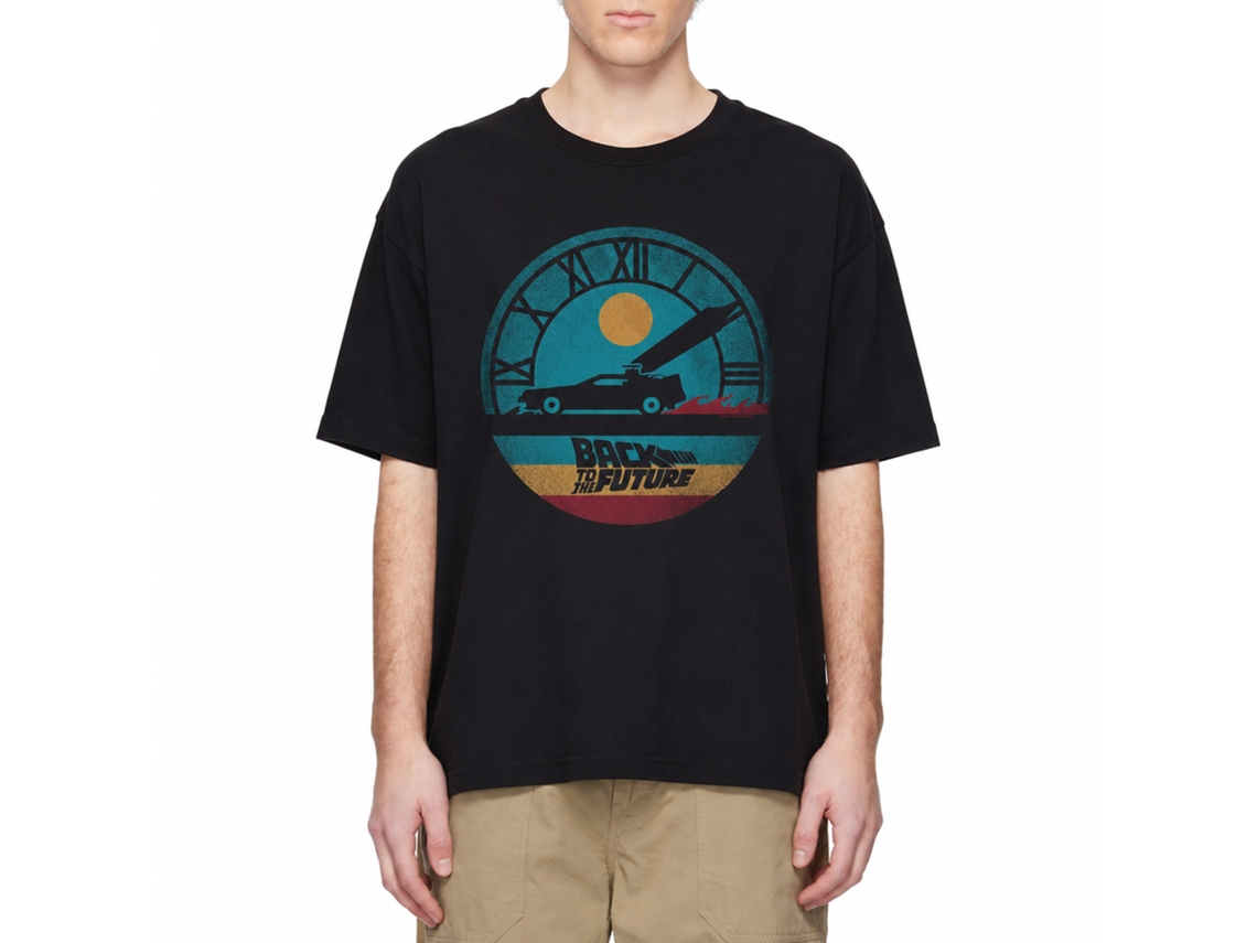 Rockinstone Back To The Future Movie Circular Time Black Adult T-shirt Size:m