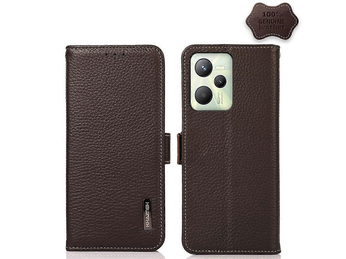 Capa De Celular De Couro De Lichia Com Rfid E Ímã Lateral Para Oppo Realme C35 Khazneh