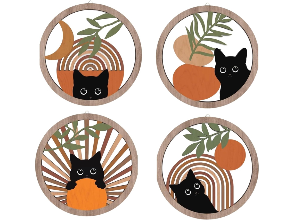Decora o de Parede com Gatos Pintura Moderna Meados do S Culo Conjunto 4 Pe as Ornamentos Modernos Madeira para VAYOTOY