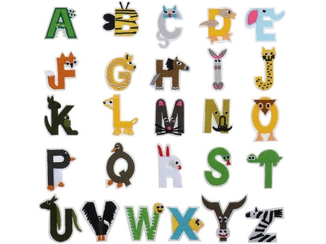 Patches A-z - Forma Animal - Confeccionado A Mão - Estampado/alcançável Com Agulha - Multicor - Altura 43 Mm