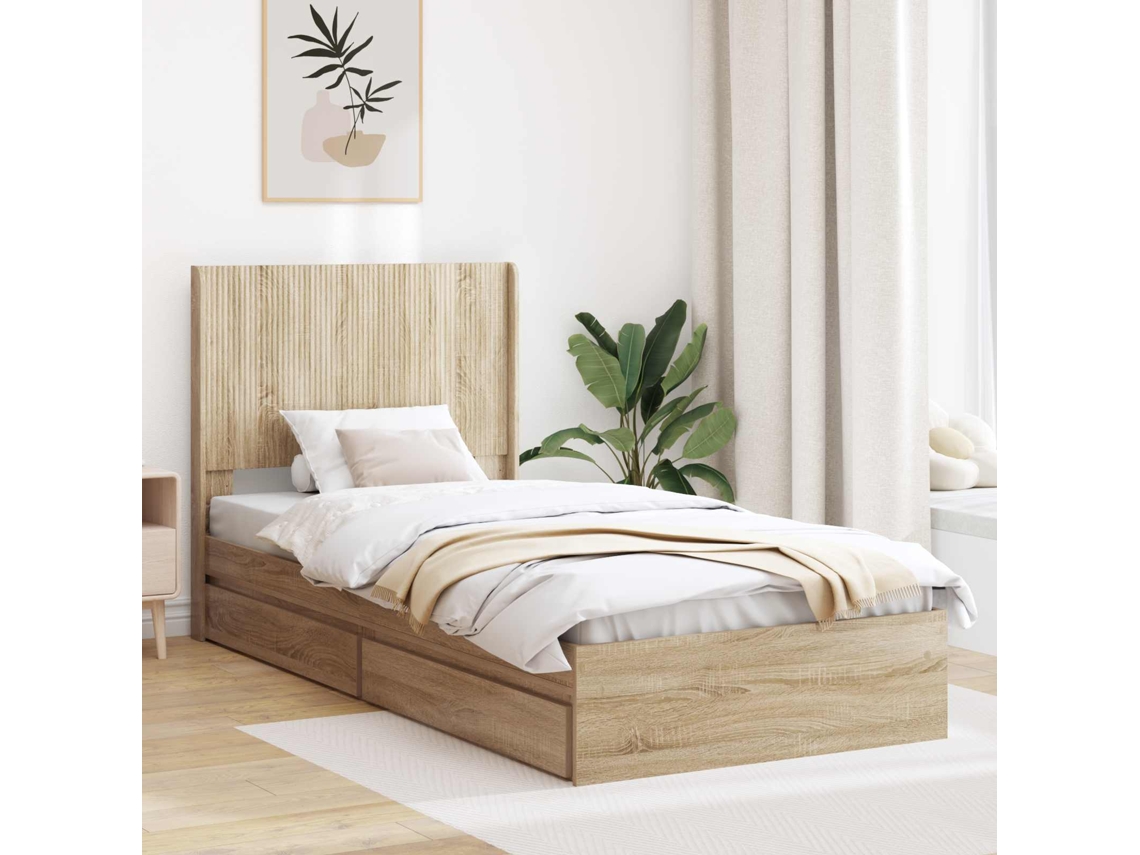 Vidaxl Estrutura De Cama Com Armazenamento E Cabeceira Carvalho Sonoma