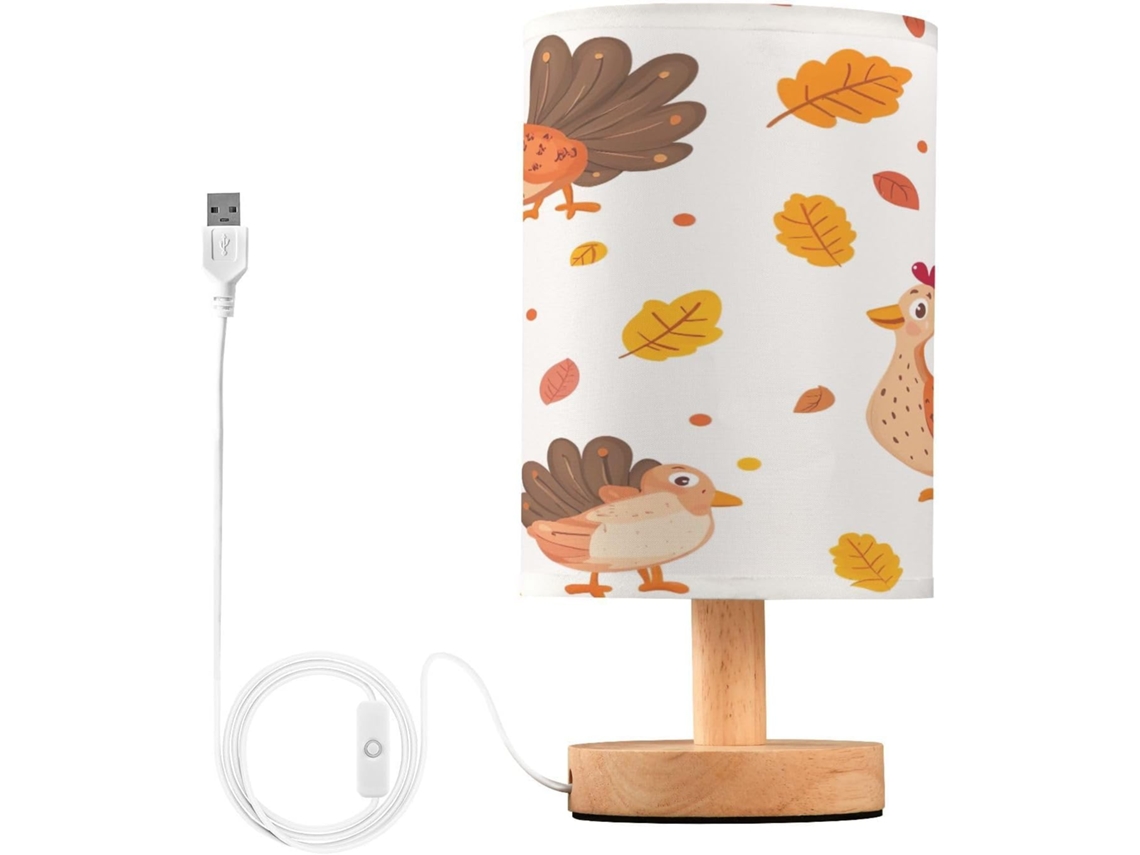 Luminária De Cabeceira Led Pequena Skyshu Com Base Madeira Antiderrapante E Cúpula Que Não Agride Os Olhos, Ideal Para