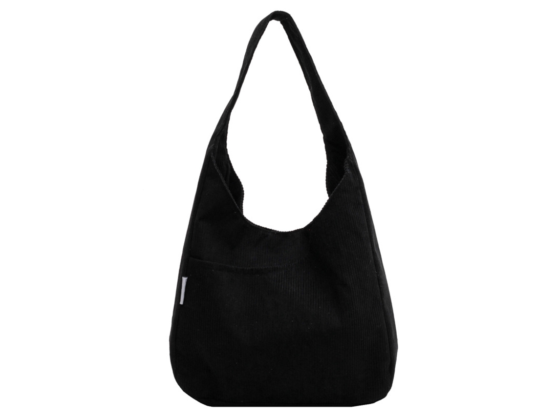 Bolsa De Veludo Cotelê Simples Da Moda, Bolsa De Ombro De Grande Capacidade, Bolsa De Mão, Adequada Para Trabalhos Escolares, Preta SUNNY SPACES