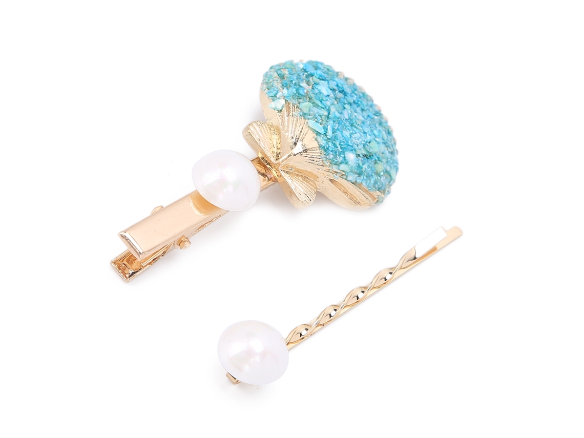 2026 pinza de Cabelo em Forma de Concha com Pérolas Falsas para Mulheres e Meninas, Metálica, Decorativa, Requintada, Presente, Cor Azul Lago